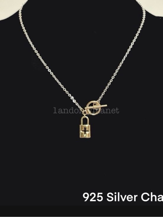 Artisan Jewelry - 925 sterling-silver lock charm necklace with Gold Lock Charm